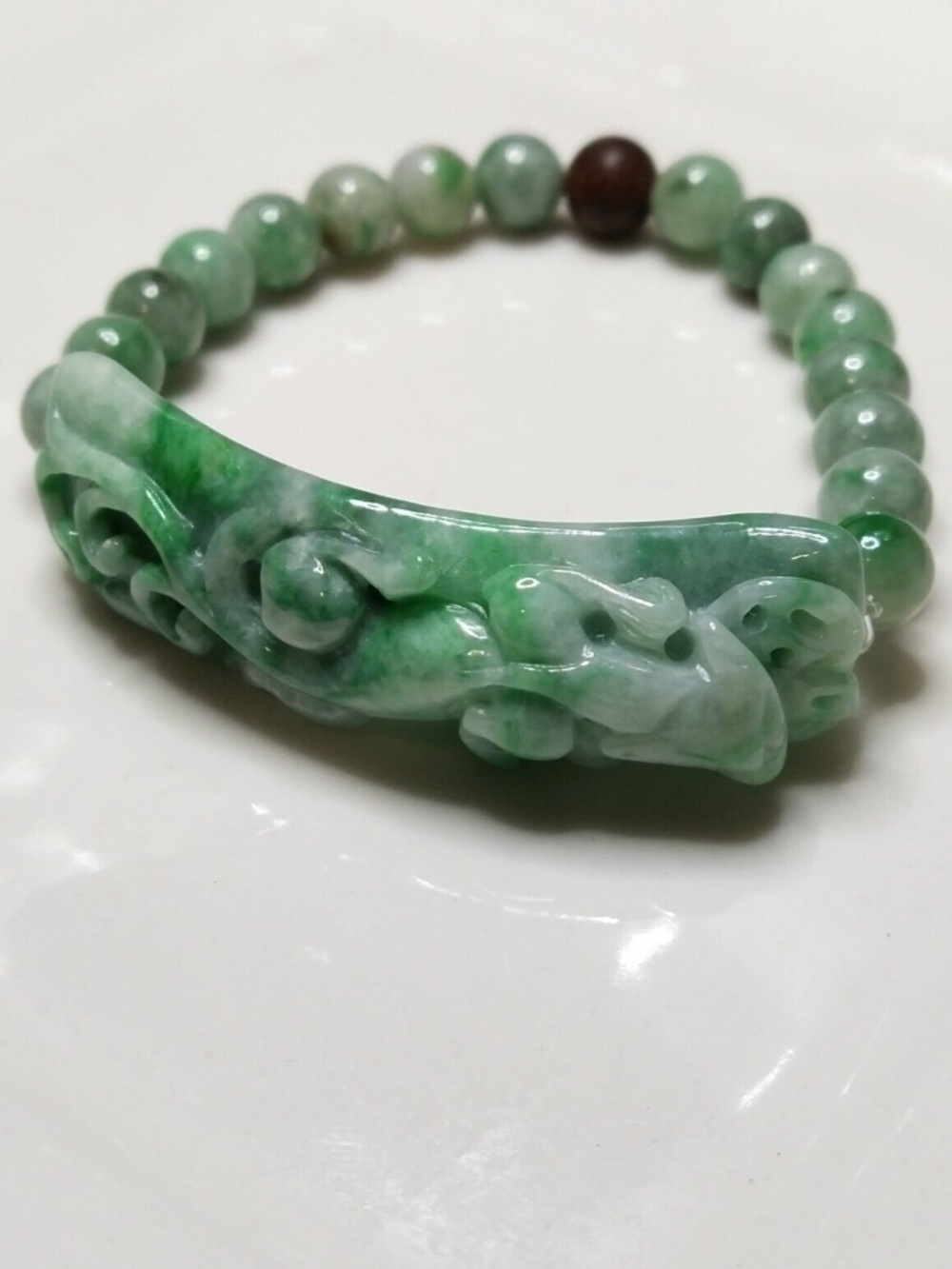 Certified Grade A Burma green jadeite jade hand carved ancient dragon bracelet